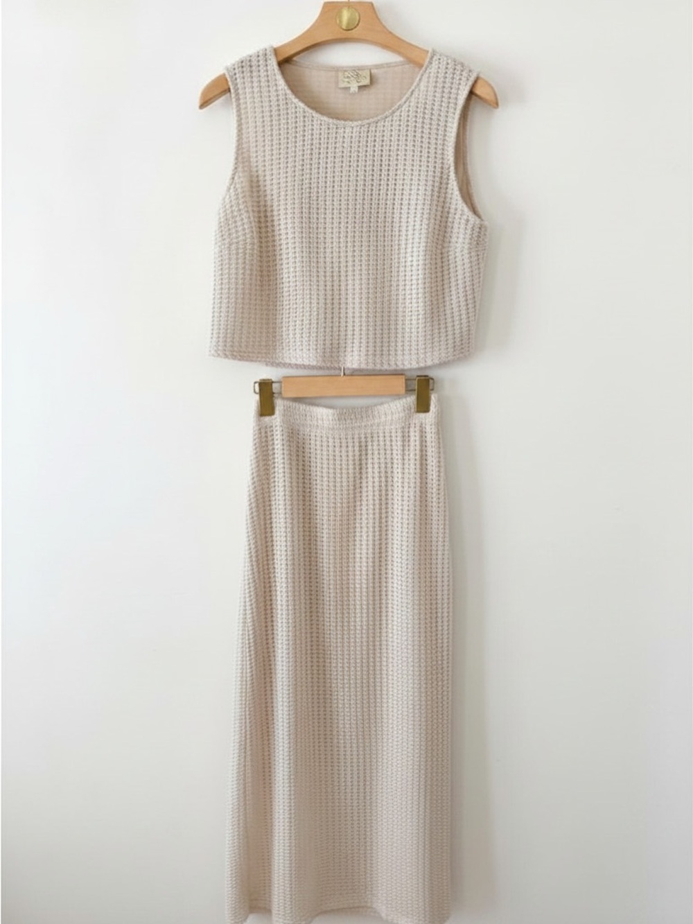 Waffle Knit Cream Two-Piece Skirt Set - Picture 1 of 7